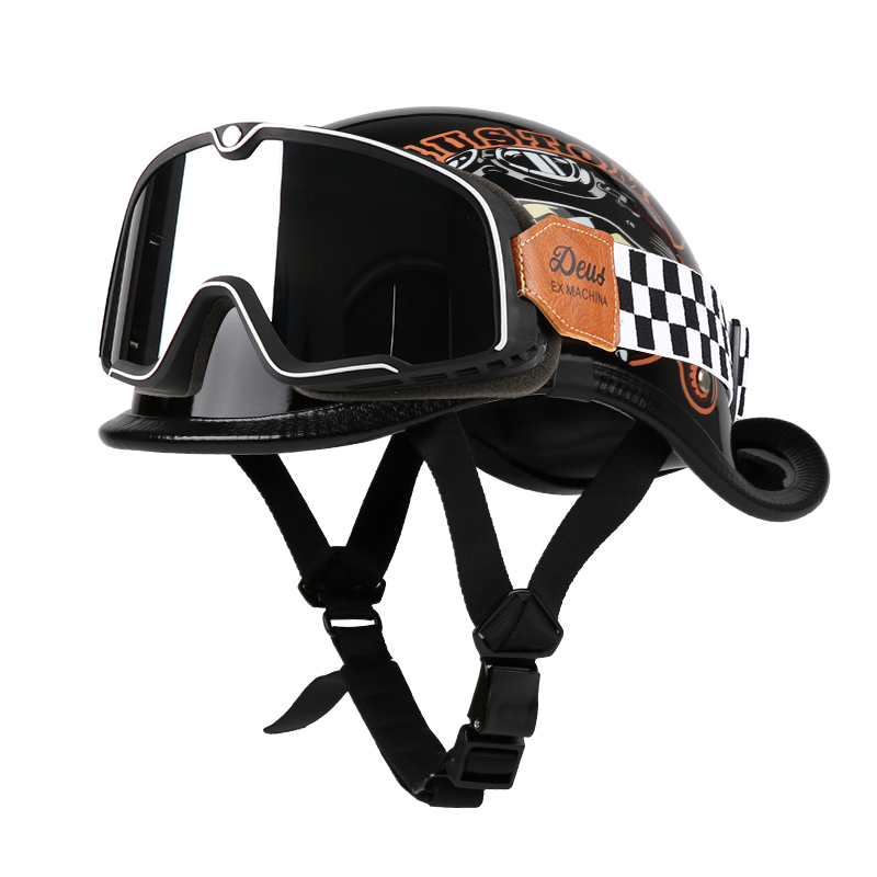 VGV moto demi-casque lunettes incluses véhicule électrique vélo Locomotive pour Cruiser rétro homme femmes scooter rue