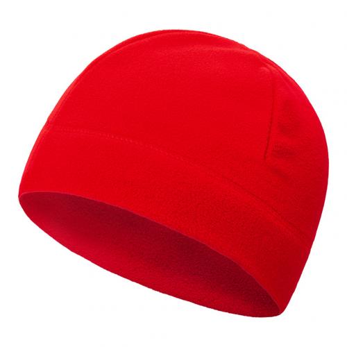 Mænd kvinder vinter ensfarvet fleece hætte udendørs klatring cykling vindtæt beanie hat: Rød