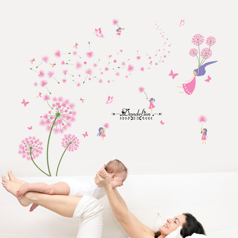 [shijuehezi] maskros blommor väggklistermärke gör-det-själv flamingo väggmålning dekaler för barn sovrum babyrum barnrum heminredning