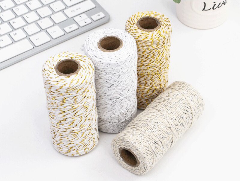 metallisch goldene Gold Silber Baumwolle Seil Bäcker Schnübetreffend für Handwerk Verpackung spulen bäcker Wicklung gestreift Hochzeit Dekoration
