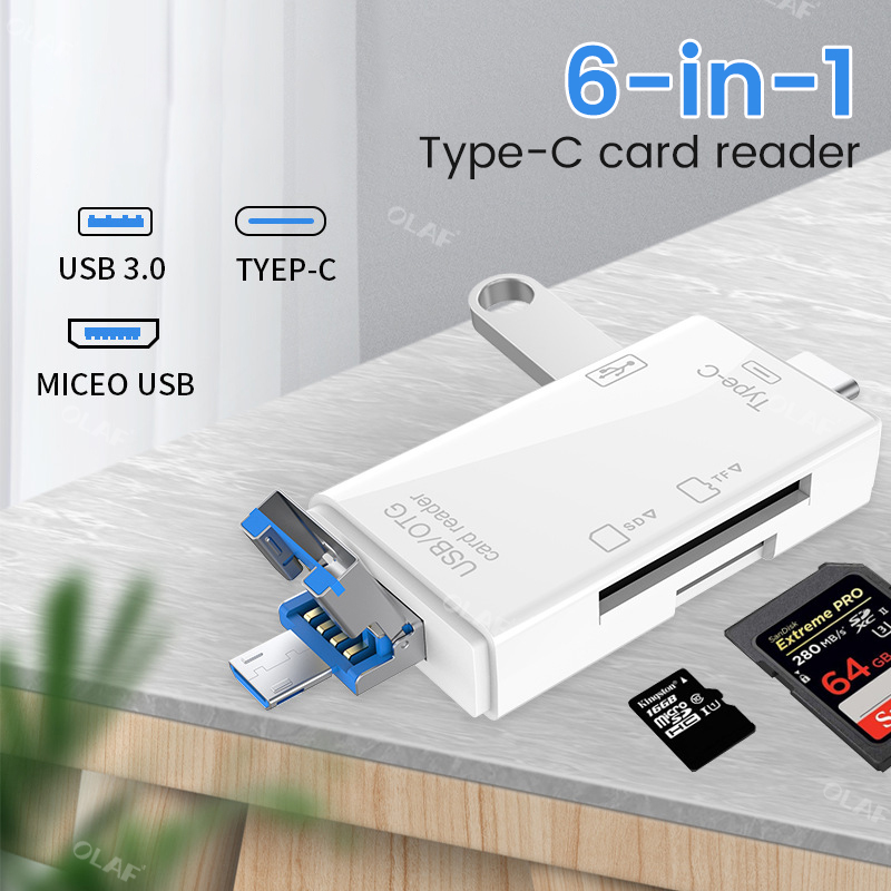 Czytnik kart 6 w 1 USB 3.0 typu C na SD Micro TF Adapter kart pamięci SD do laptopa Akcesoria OTG Flash Drive Smart Cardreader