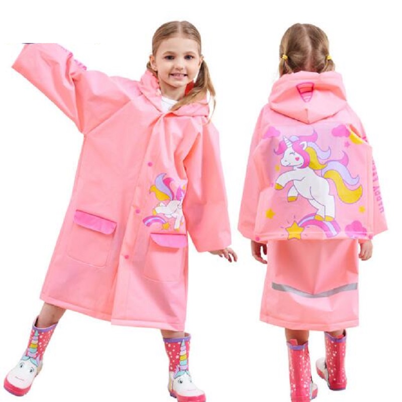 Chubasquero impermeable de estilo Animal de dibujos para niños, chubasquero para niñas y niños, chubasquero transparente de EVA con mochilas escolares: Rosa / L