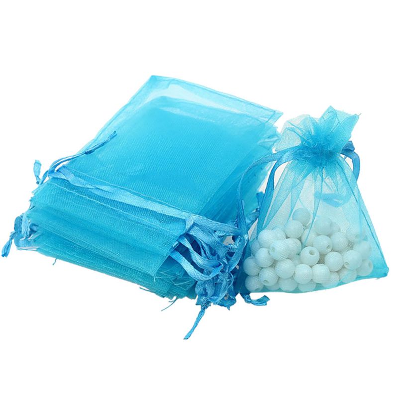 100 Pcs Organza Bags Wedding Gunsten Zakken Sieraden Koord Tassen Mesh: Blauw