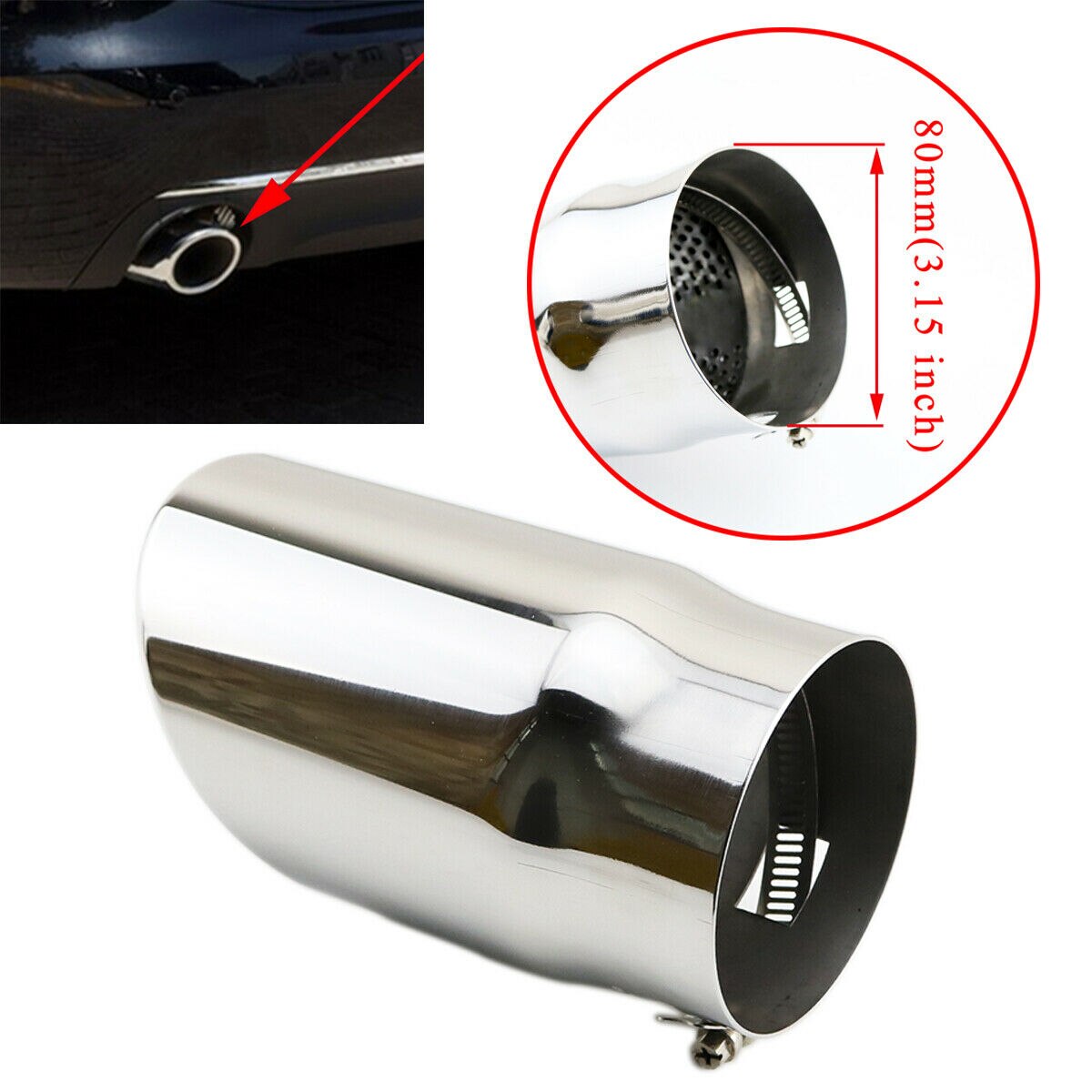 80mm 3.15" Universal Auto Rear Exhaust Muffler Tailpipe Tips Cover Trim Fit For Diameter Between 65mm-78mm Model