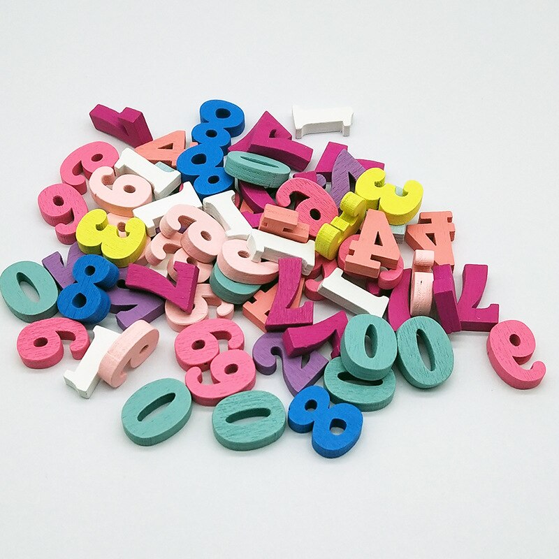 50 stk/parti 15mm farverige bogstaver tal perler dekoration beklædningsgenstand perler børn gør-det-selv håndværksartikler puslespil træperler tilbehør: Bland nummer tilfældigt