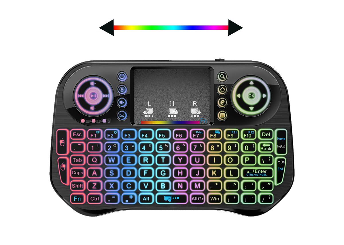I10 Arcobaleno mini tastiera retroilluminata inglese 2.4G senza fili aria topo toccabile per androide TV scatola desktop Touchpad PC VS i8