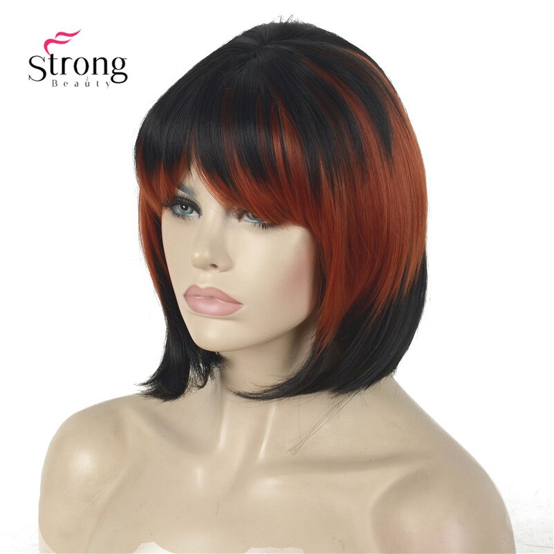StrongBeauty Kurze Gerade Braun Hervorgehoben Bob Seite Gefegt Pony Synthetische Perücke FARBE ENTSCHEIDUNGEN: H-WG1152 1BTOP135