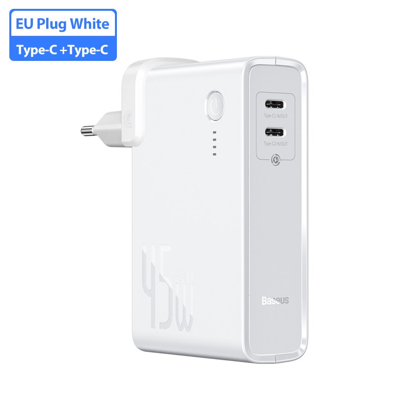 Baseus Gan Power Bank Usb Charger 10000Mah Powerbank Voor Xiaomi 45W Pd Snelle Opladen Lader Voor Iphone QC.4.0 power Bank: Dual Type-C White EU