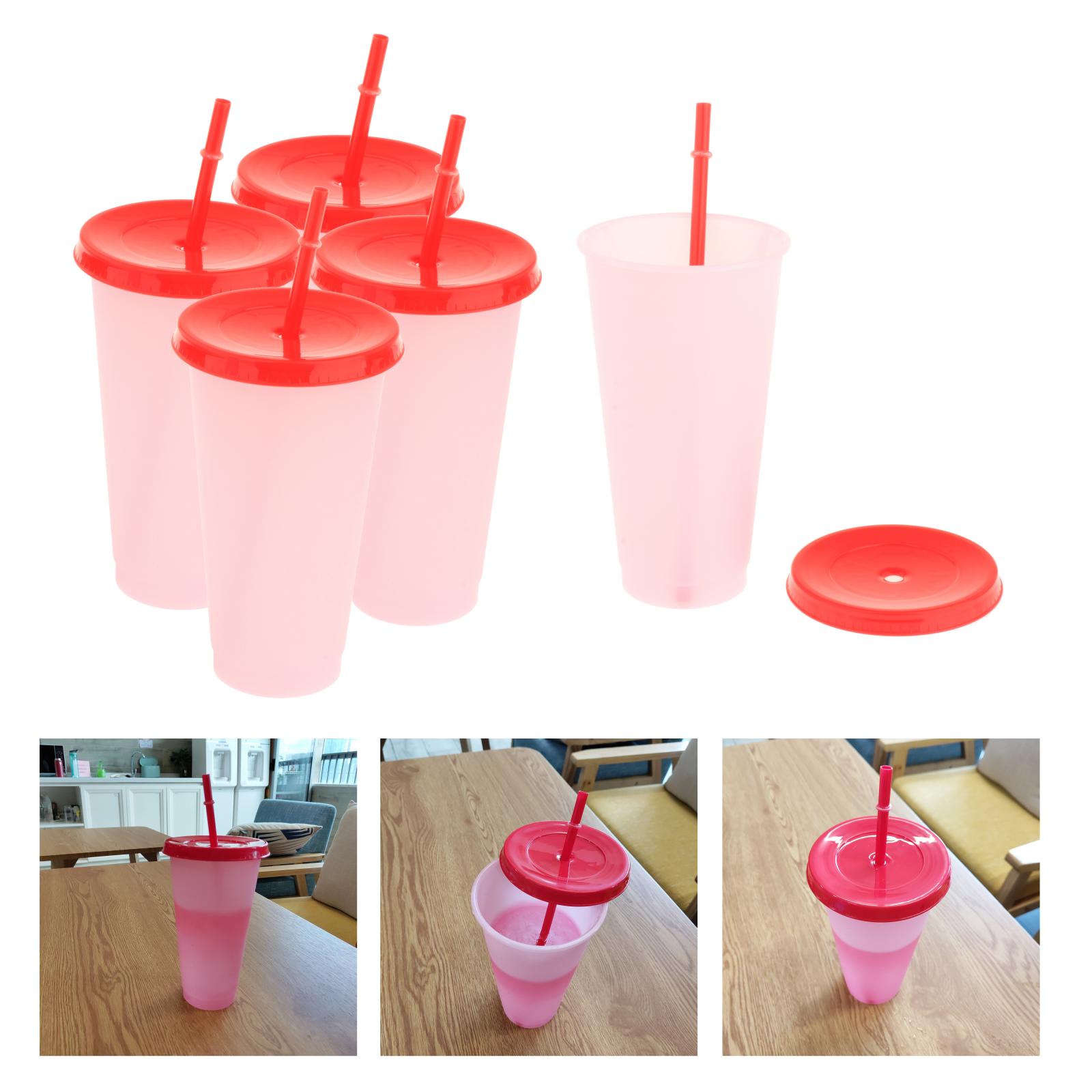 5 Pieces Reusable Thermochromic Color Changing Cup w/ Straw Lid Coffee Cup