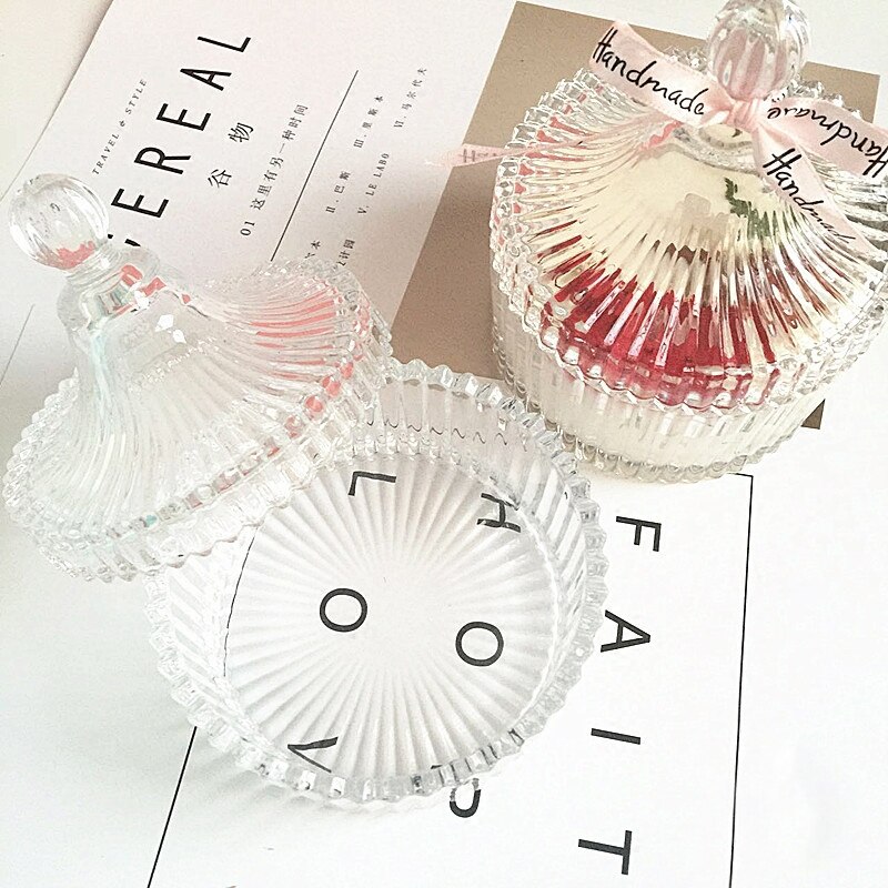 Contenedor de vela de vidrio transparente, yurta clásica con tapa, tarro de vidrio, taza de vela artesanal, materiales de fabricación de cera hechos a mano: 2pcs set