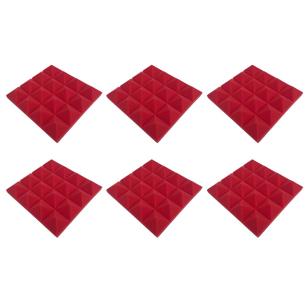 6 stk 25 x 25 x 5cm sikkerhed blød pyramide studio akustisk panel flise lydisoleret skum pude pad hjem væg dekoration: Rød