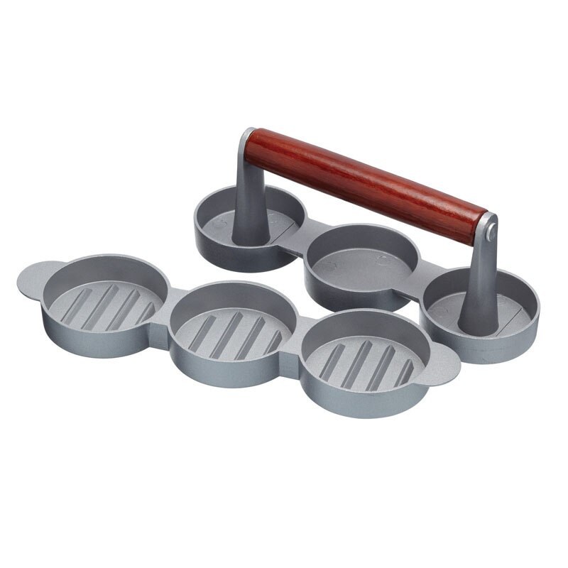 Triple Mini Burger Press Slider Patty Wood Handle Hamburger Press Burger Press Maker Grill BBQ Party Maker Meat Press Dia2.5''