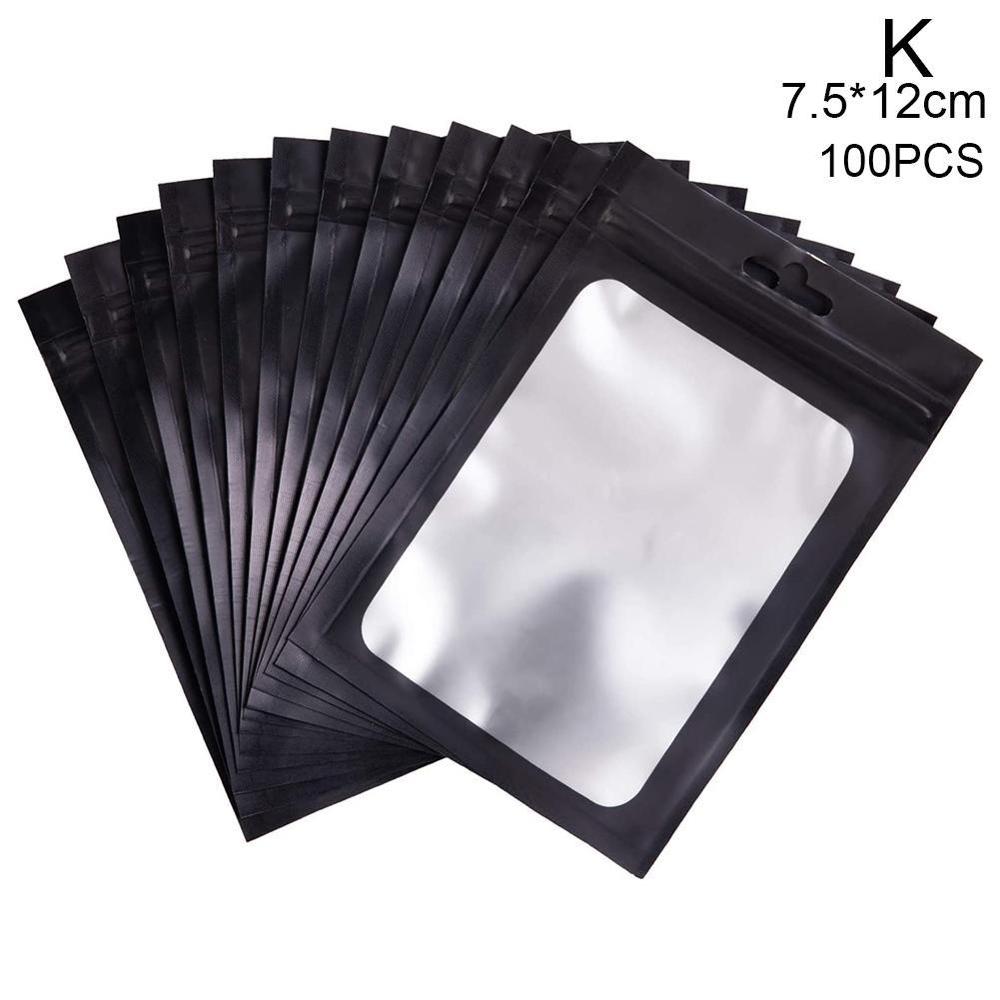 100 Stks/pak Matte Zip Lock Plastic Zak Aluminium Folie Hologram Voedsel Pouch Kleine Water Proof Rits Hersluitbare Zakjes 6*10Cm: black 7.5x12cm