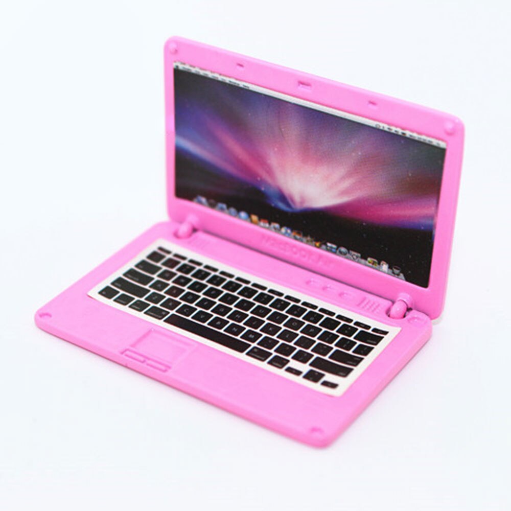 1:12 Mini Laptop Toy Dollhouse SceneBaby Kids Learning Machine Kid Laptop Toy Early Interactive Machine Alphabet Pronunciation: Pink