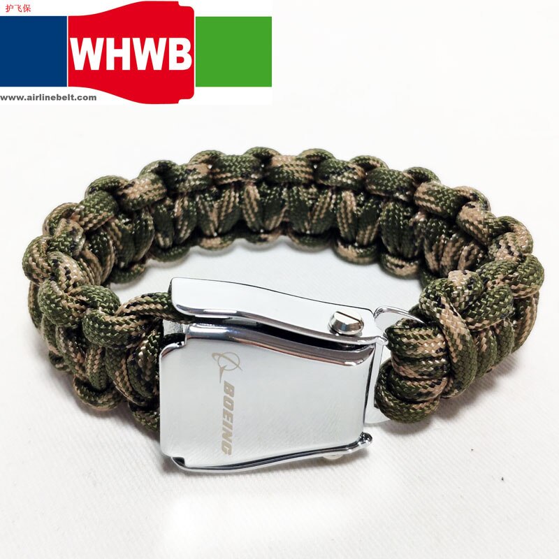WHWB BEOING jewelry camo green aeroplane airplane safety belt buckle handmade charm paracord bracelet hiking travel kits: camo green BEOING