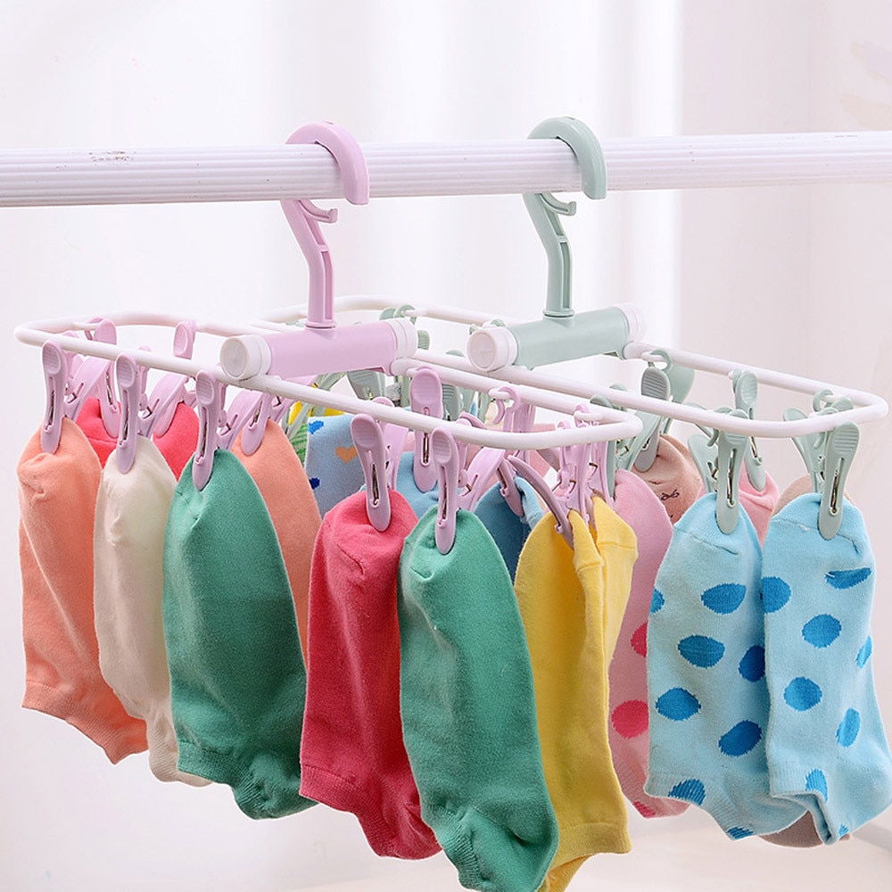 12 klips folde tørrestativ undertøj sokker klip multifunktionelt tøjstativ plast bærbar klud tørrestativ #25