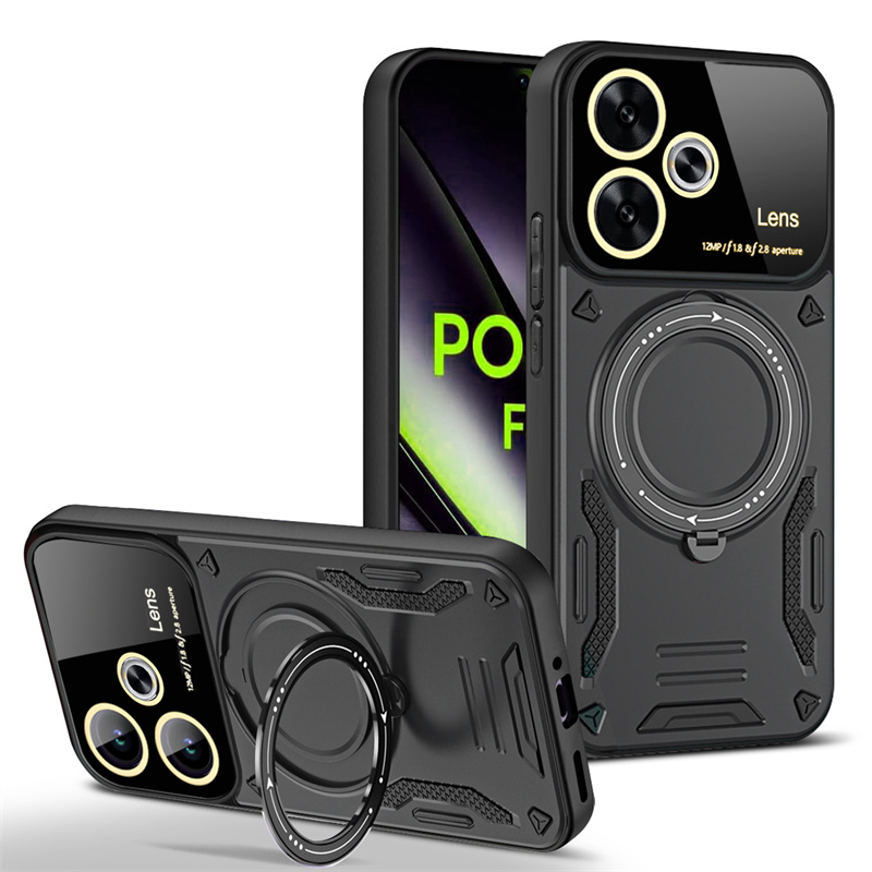Funda For Xiaomi Poco F6 5G Case Armor Magnetic Ring Magsafe Case For PocoF6 Pocco Poko Little F 6 F6 6F Wireless Charging Cover: Beige