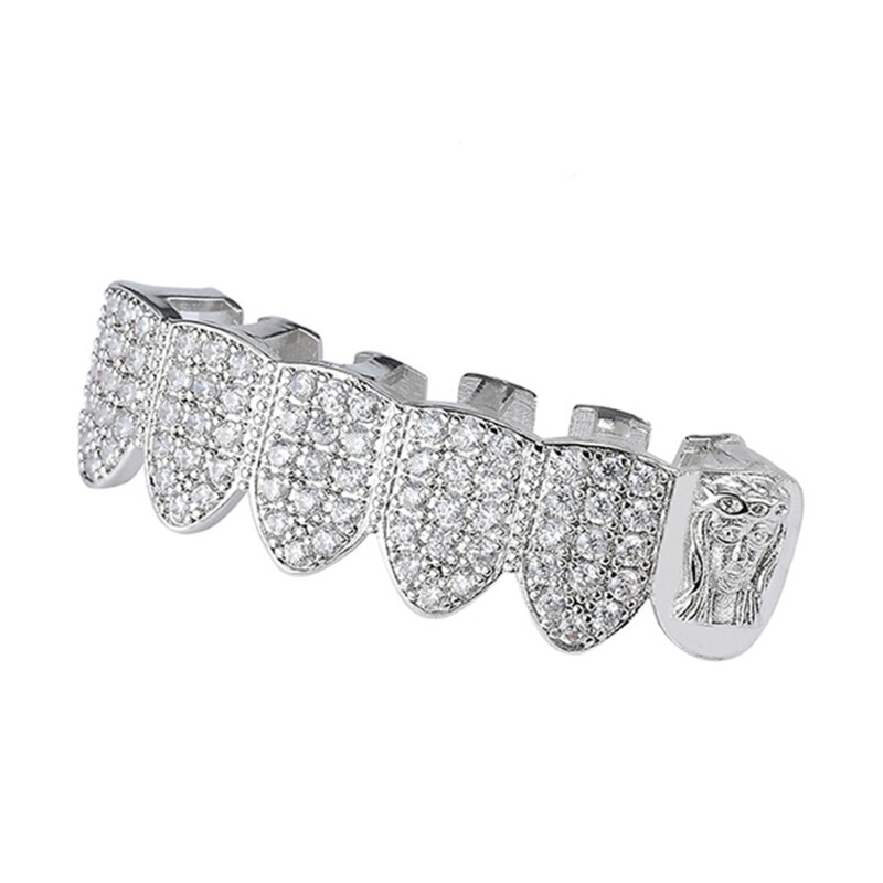 Hip Hop Fang TeethGrillz Micro Pave Cubic Zircon Top Teeth Caps Mouth Teeth Grills