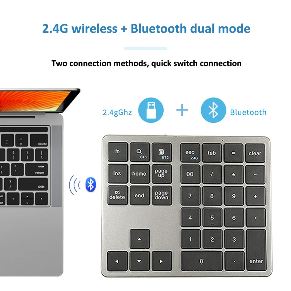 2.4G draadloos Bluetooth-numeriek toetsenblok Ultradunne afstandsbediening Numpad numeriek toetsenbord voor IOS Android Window digitaal toetsenbord