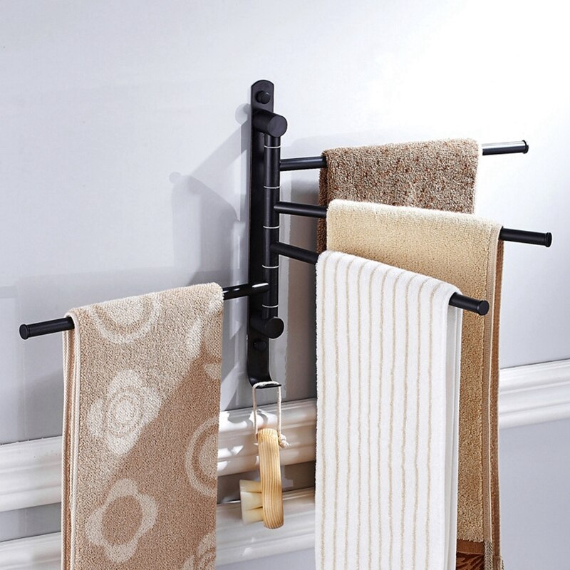 Oil Rubbed Bronze Towel Bars for Bathroom Wall Mounted Swivel Towel Rack Holder with Hooks 4-Arm