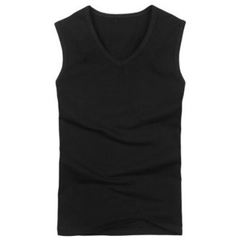 Mænd ensfarvet ærmeløs rundhalset vest slim fit fitness tank top undertrøje gym vest: Sort / M