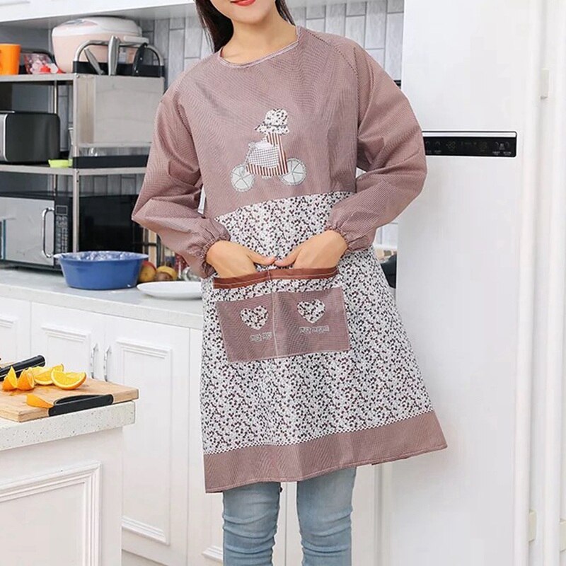 Køkken forklæde til kvinde madlavning bagning restaurant forklæde rengøringsværktøj til hjemmet langærmet forklæder hagesmæk køkken: Brun