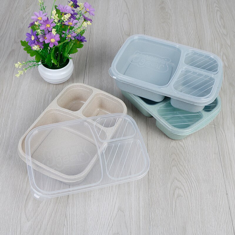 Lunch Box Food Container Korean Sealed Student Plastic Box for Food Bento Box Heated Lunchbox Kids Lunchbox Snack Straw Wheat: random