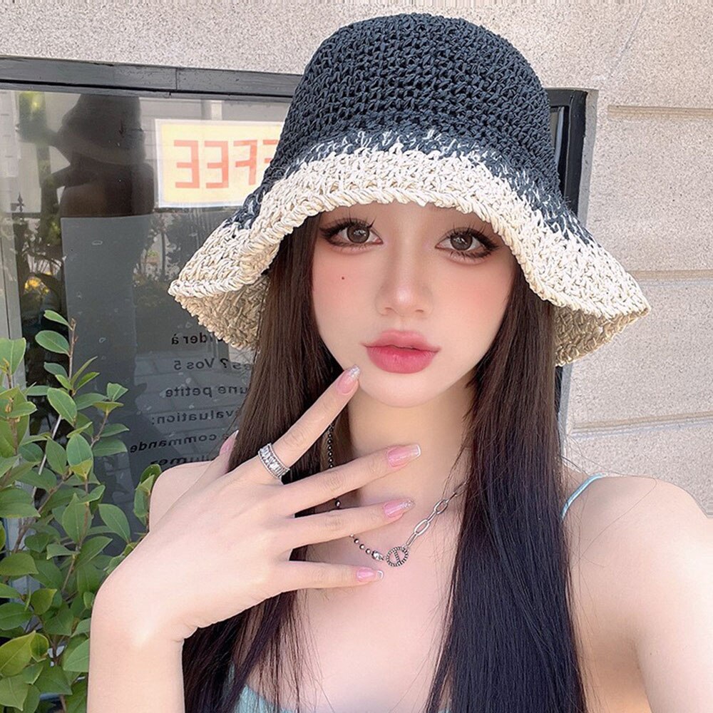 Novo chapéu feminino osso chapéu de palha balde chapéu retalhos viseira de sol chapéu de crochê senhoras luffy chapéu de palha bonés para mulher atacado