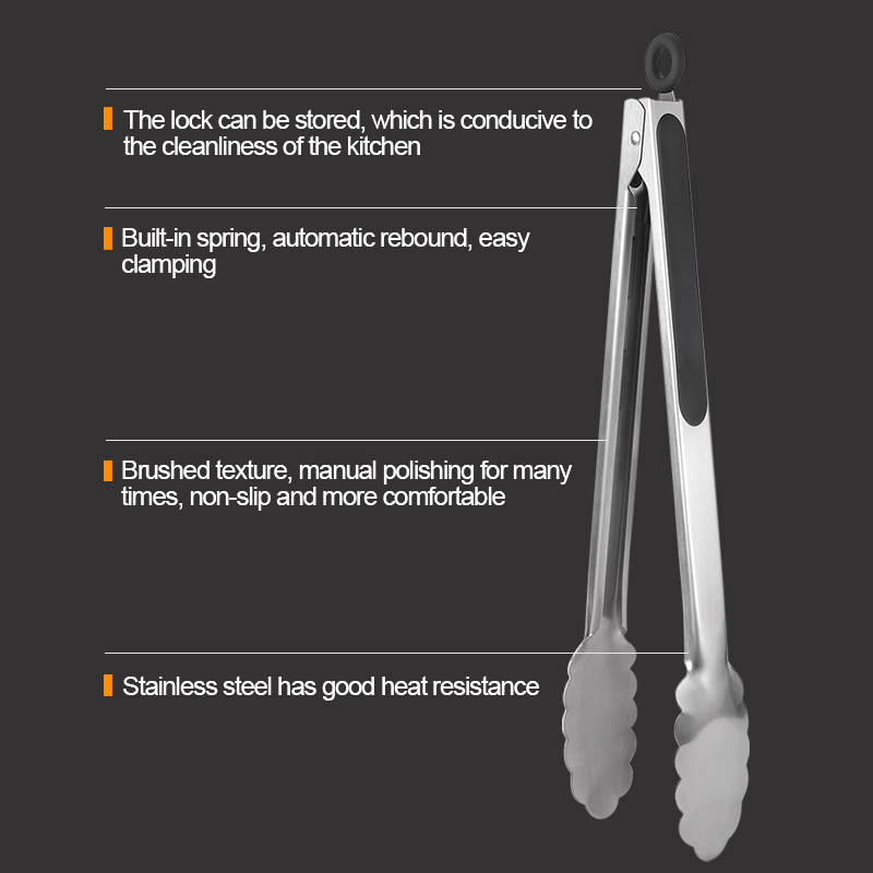 430 Stainless Steel Salad Tongs BBQ Kitchen Cooking Food Serving Utensil Tong Kitchen Accessories Tools Restaurant Food Folder
