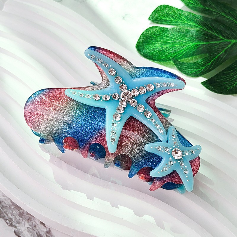YHJ-garra para el pelo de estrella de mar para mujer, pinza para el pelo de acetato con diamantes de imitación, joyería de vacaciones, pinzas para el pelo, accesorios para el cabello: Champán