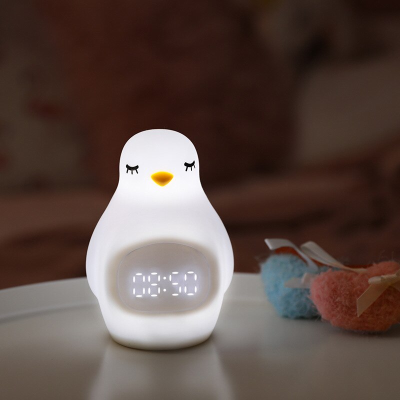 Luminova Smart Penguin Table Alarm Wake Up Clock Electronic Desktop Digital Lamp Multifunctional Hotel Home Decor Bedroom Child: White Light