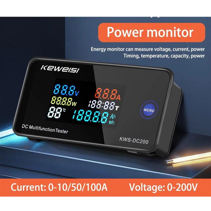 KWS-DC-200 Digitales Voltmeter, Amperemeter, DC 0–200 V, KWS Energie Energie Meter, LED-Farbe, DC, elektrisches Wattmeter mit zurücksetzen-Funktion, 0–100 A