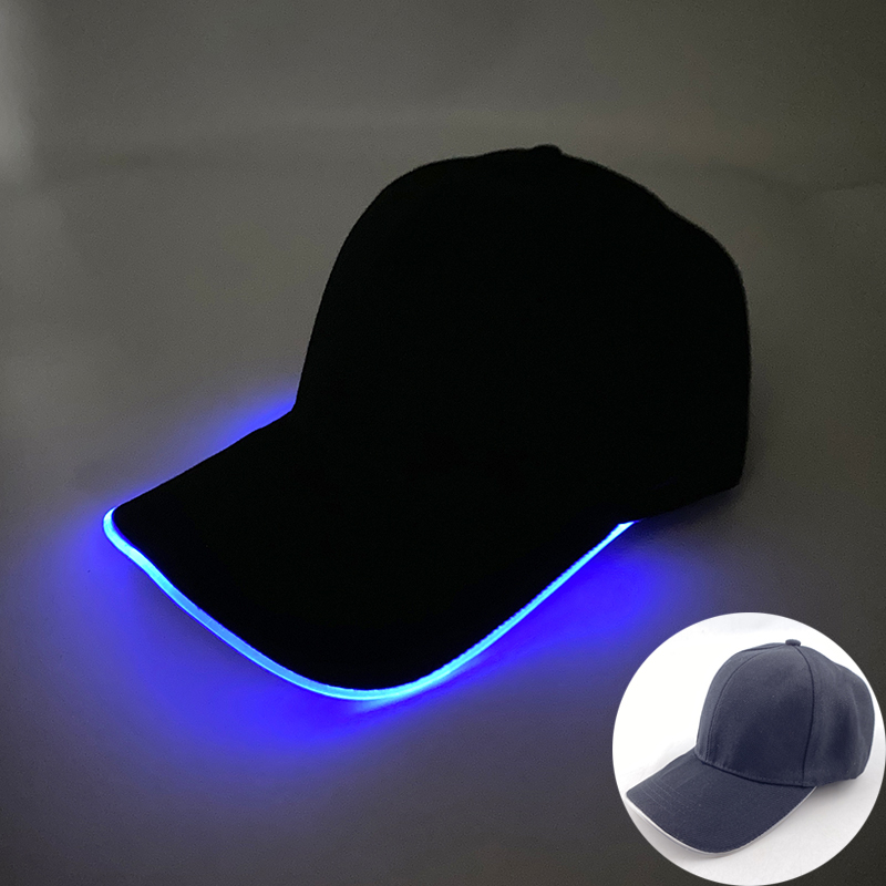 Sombrero de béisbol brillante con luz LED, gorra luminosa de Hip Hop para Rap, DJ, baile, club nocturno, Bar, accesorios de , suministros de sombrero de hip hop de neón: Color zafiro profundo