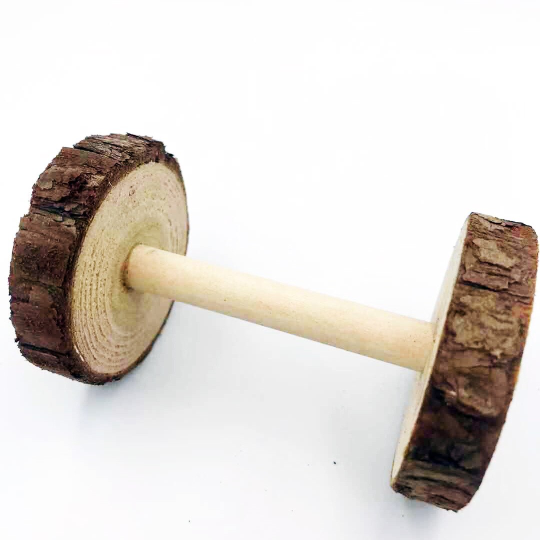 Cute Natural Wooden Pine Dumbells Roman Column Roller Chew Toys for Guinea Pigs Small Pet Molars Supplies Rabbits Hamster Toys: Leather barbell