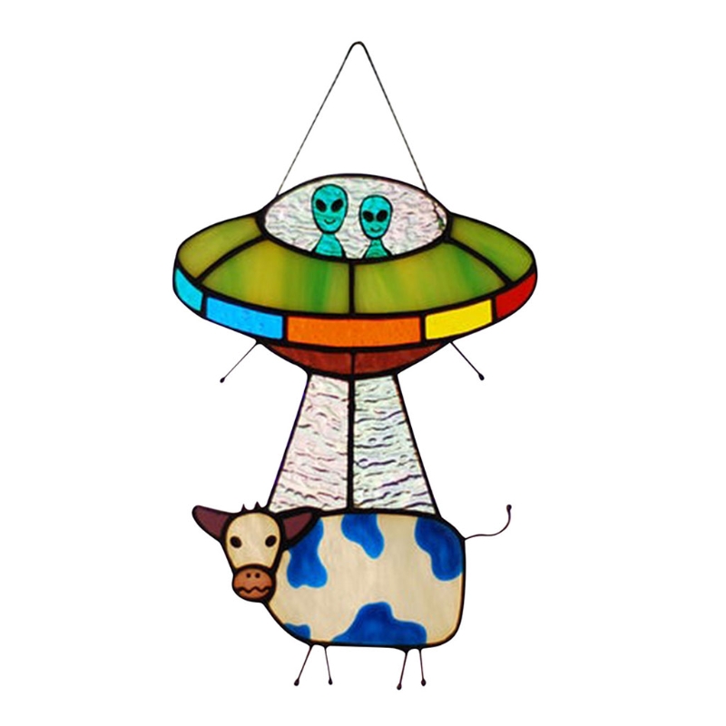 Malowane UFO wisiorek krowa witraż Suncatcher płyta okienny kreatywne drzwi wiszące ogród dekoracji wnętrz Y1QB