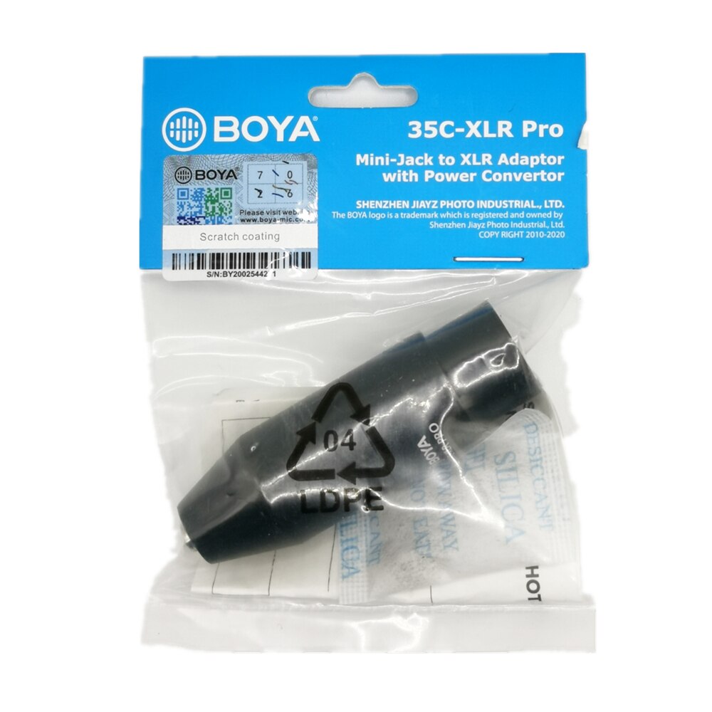 BOYA 35C-XLR 3.5mm (TRS) Mini-Jack Female Microphone Adapter to 3-pin XLR Male Connector for Sony Camcorders Recorders &amp; Mixers