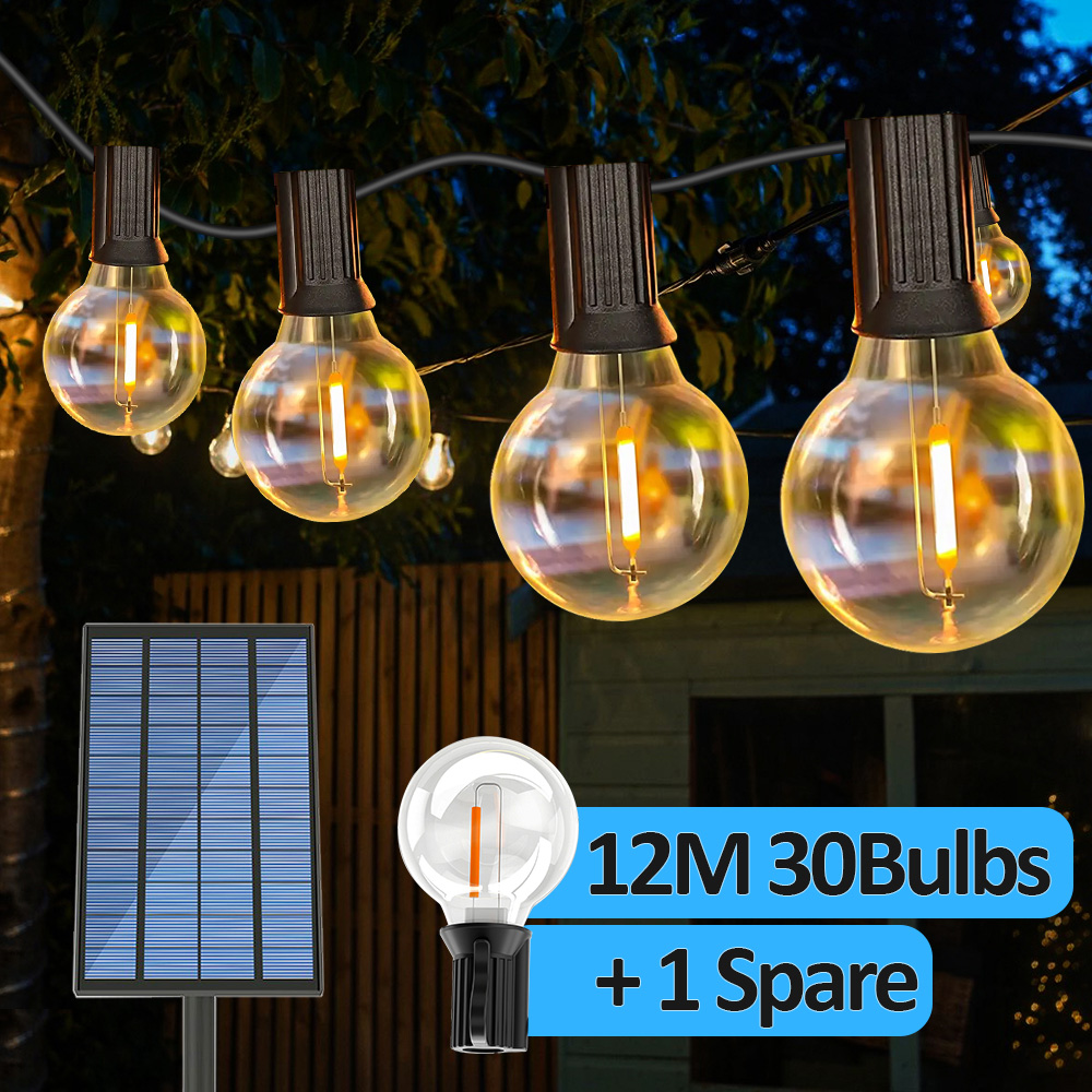 Cadena Solar para exteriores, luces y control remoto para Patio G40, cargador USB, 8 modos de luz, bombillas inastillables, lámpara colgante resistente a la intemperie: Luna Azul