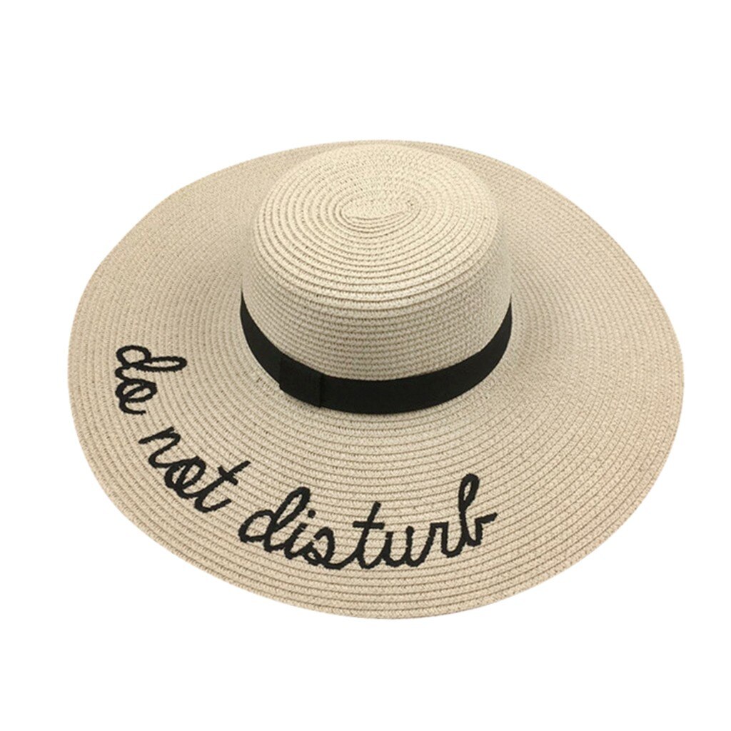 Sombrero de paja grande de verano para mujer de , disquete solar, sombreros anchos con estampado de letras, gorras de playa plegables, sombrero de playa,: Beige