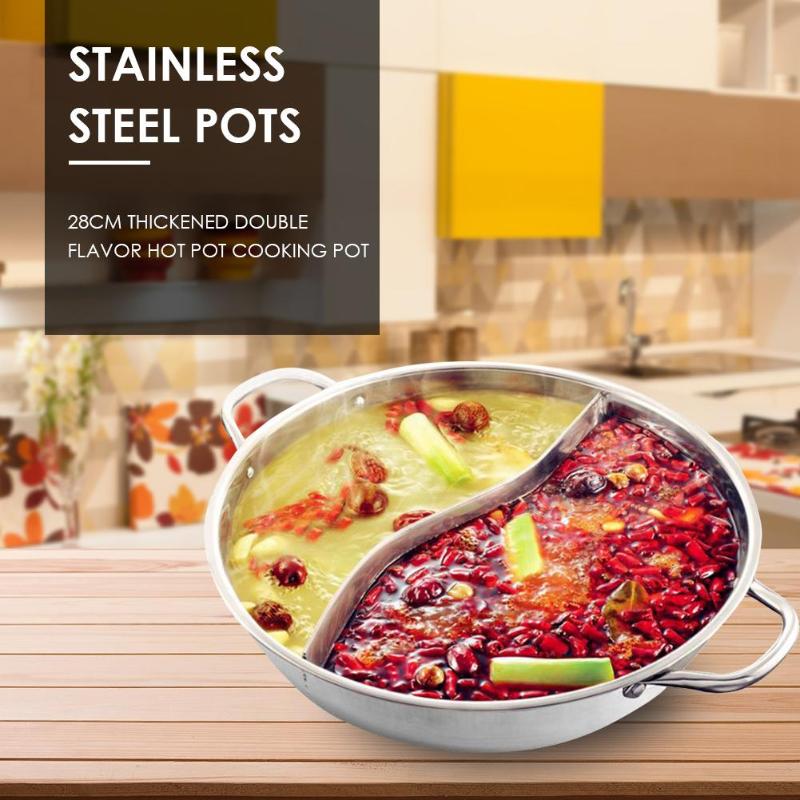 Olla gruesa de Pato Mandarín, olla de acero inoxidable duradera de 28cm, olla de una sola capa para sopa y Fondue, utensilios de cocina binaurales