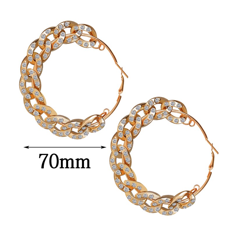 Boheme oversize kæde hoop øreringe til kvinder krystal rundt metal hoop ørering kvindelige smykker erklæring: 516970102