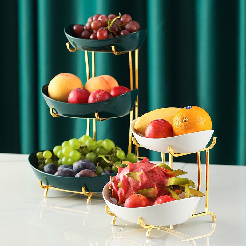 Nordic Ceramic Fruit Plate Living Room Multi-layer Fruit Dish Snack Basket Household Dry Fruit Bowl Fruit Bowl Luxury