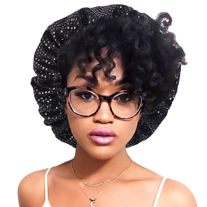 Grand Bonnet en Satin doublé pour femmes, grande taille, paillettes, soie, pour dormir la nuit, couvre-tête,
