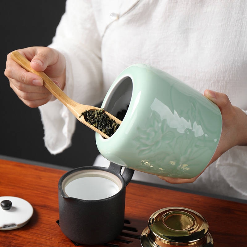 Stor kapacitet keramiske teopbevaringsdåser forseglet gryde til køkken krydderier organisator celadon porcelæn te kaffekrukker tank 9 stile