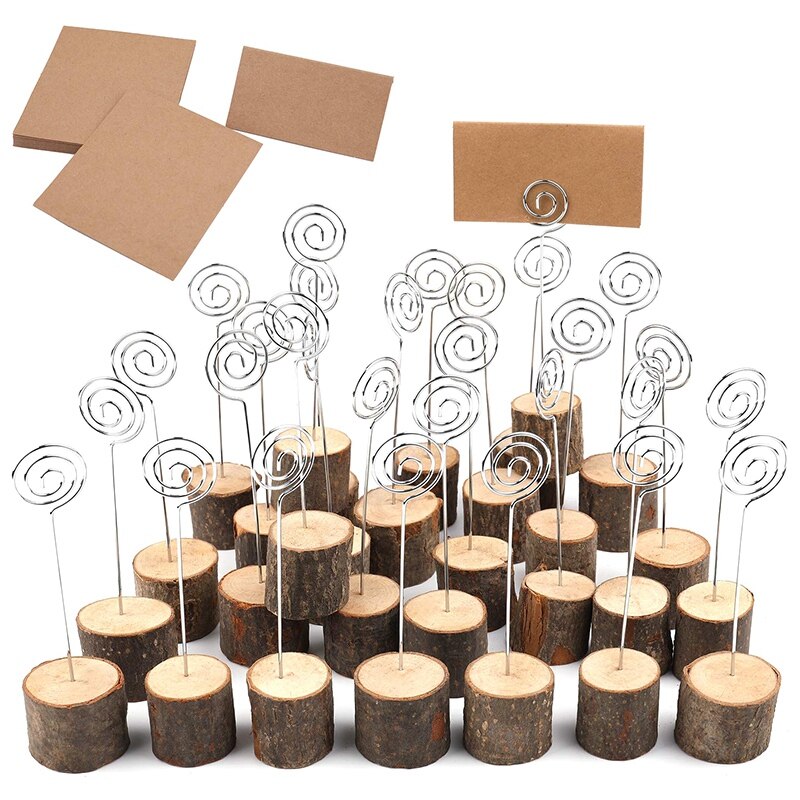 30 Stck Rustikalen Holz Platz-kartenhalter mit Strudel Draht Holz Rinde Memo Halfter Stehen Karte Foto Bild Hinweis Clip Halfter und Kra: Ursprünglich Titel