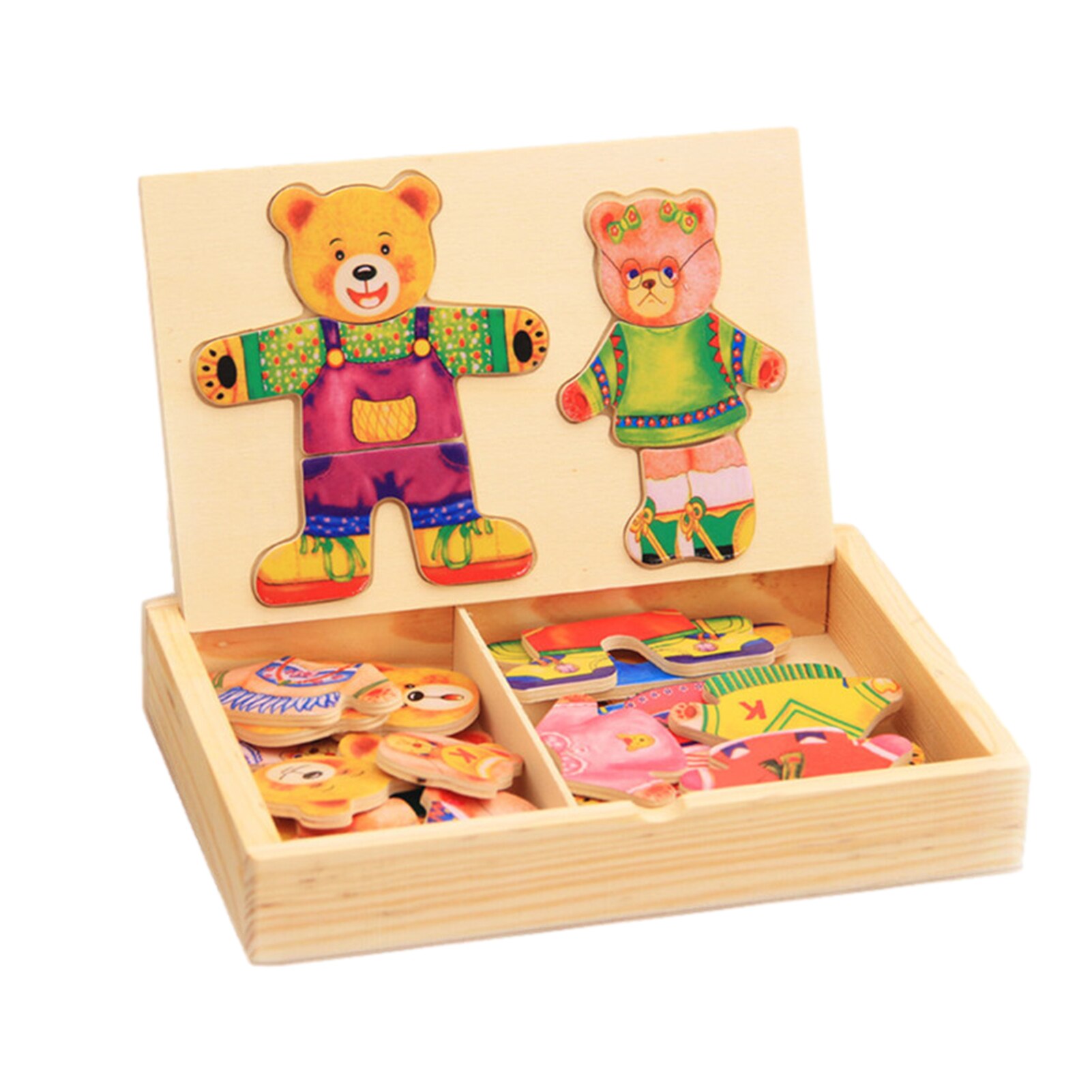 Kids Basic Vaardigheden Houten Puzzel Jurk Je Beer Leren Educatieve Hout Jigsaw Board Speelgoed Cadeau Voor Kinderen L5: Default Title