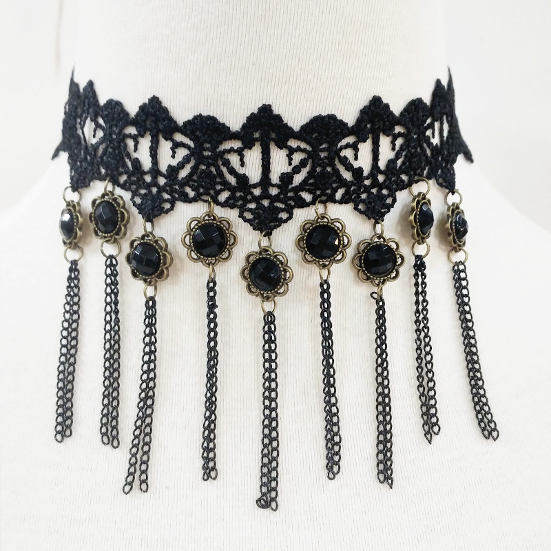 2 Teile/satz gotisch Punk Stil Samt Tätowierung Spitze Halsband Halskette Lange Anhänger Schmuck Frauen Schwarz Halsband Kragen X4404: Hellgelb Farbe