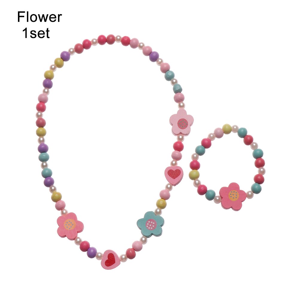 Barnpärlor leksakshalsband + handgjorda armband prinsessa tjej smycken gör leksaker barn hantverk klassisk barnleksak: Stil 1-  blomma