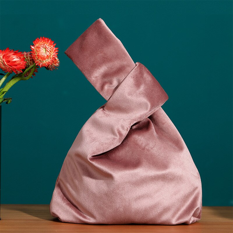 Autunno inverno retrò velluto borse da donna borsa da polso con nodo a barra borsa da trasporto semplice in stile giapponese borsa per telefono: 5