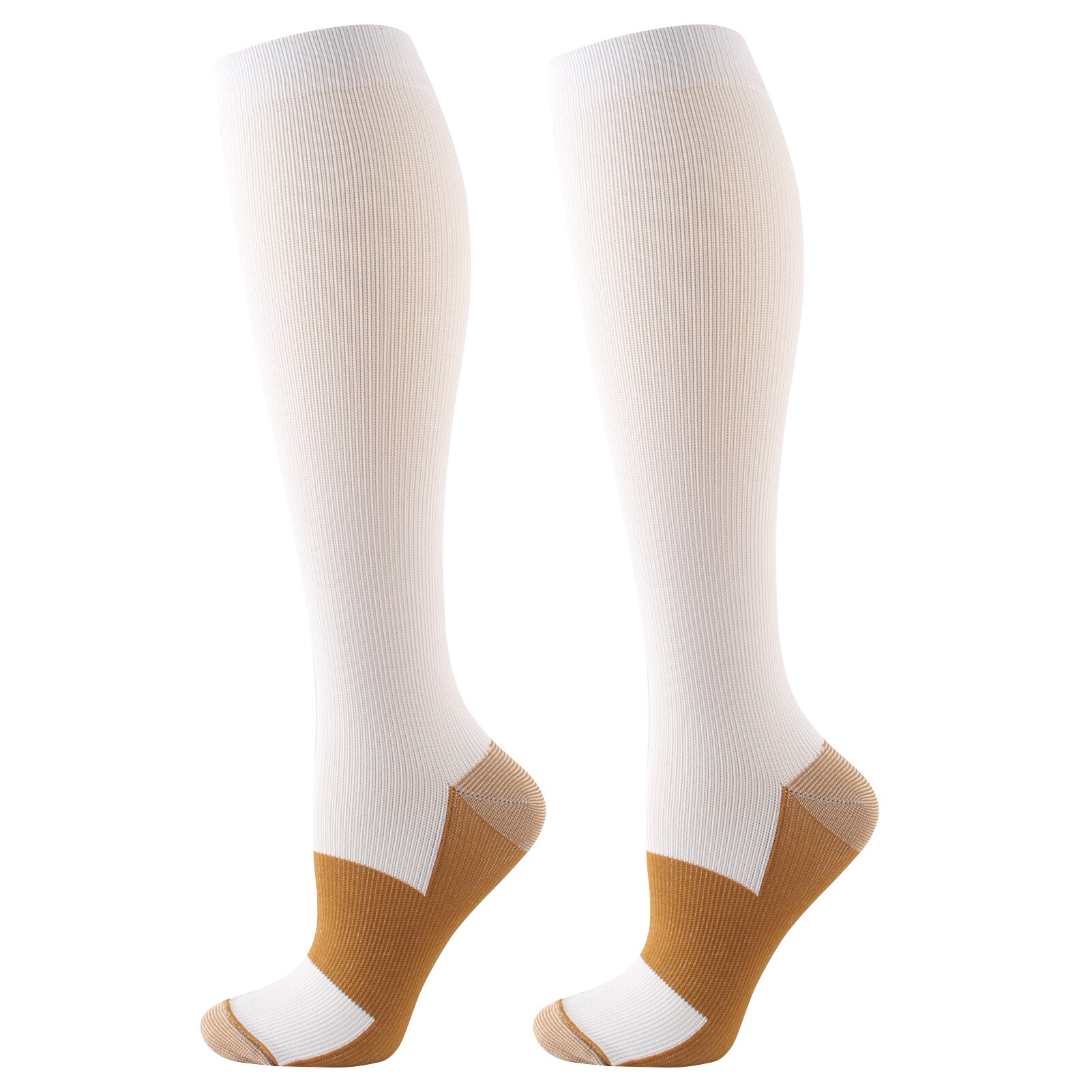 Women Men Reduce Swelling White Compression Socks Knee High Better Circulation Support Travel Flight Running For Sports Athletic