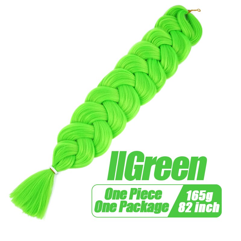 Más allá de cabello trenzado sintético de una pieza, trenza de fibra térmica de 82 pulgadas, 165g, extensiones de cabello trenzado Jumbo de ganchillo de Color puro: Verde / 6 unids/lote